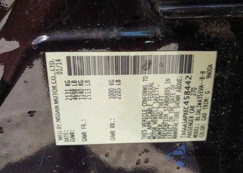 2014 Nissan Maxima 3.5 Sv from USA, damaged, VIN 1N4AA5APXEC458442